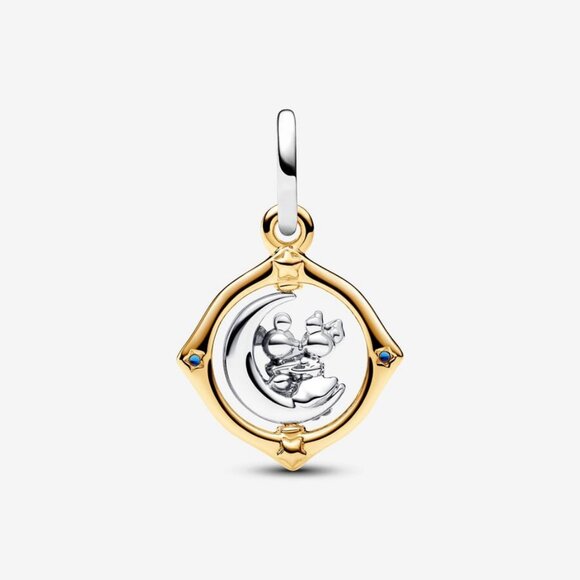 Pandora Mickey Mouse & Minnie Mouse Two-tone Spinning Moon Dangle Charm - Picture 3 of 3